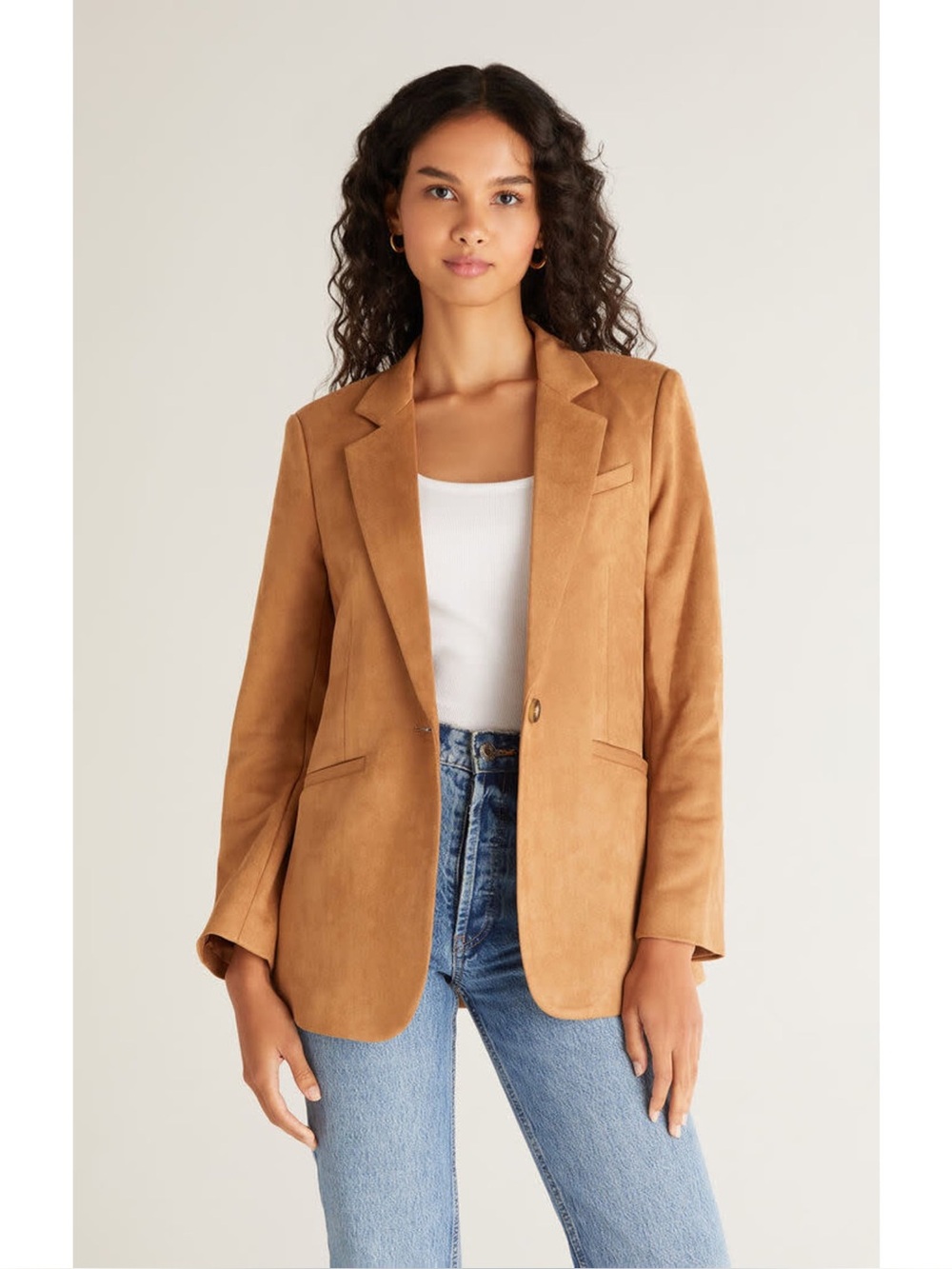 Z supply Anthropologie Camel Suede Blazer Jacket sandelle clean beauty preppy co